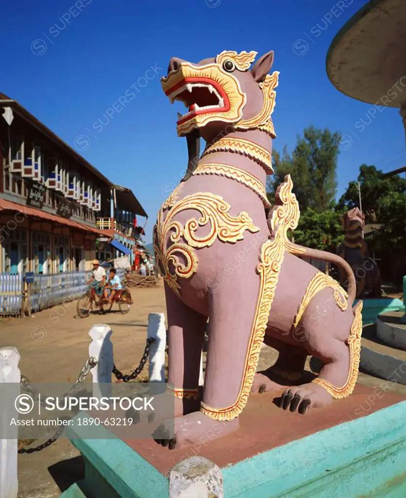 Statue of a legendary Chinthes half lion, half griffin, Mergui, Myanmar Burma