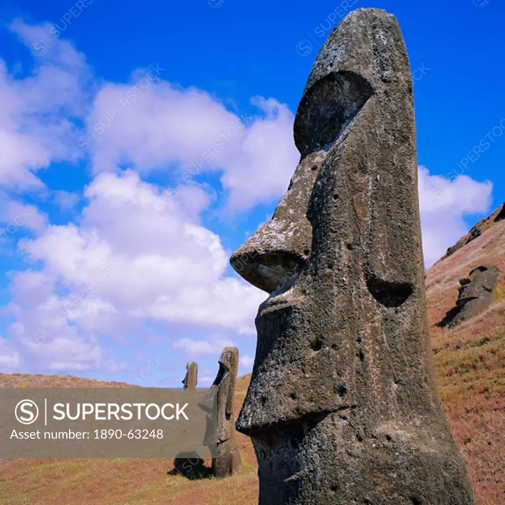 Volcan Rano Raraku, southern slope, birthplace of countless moai, Easter Island, Chile