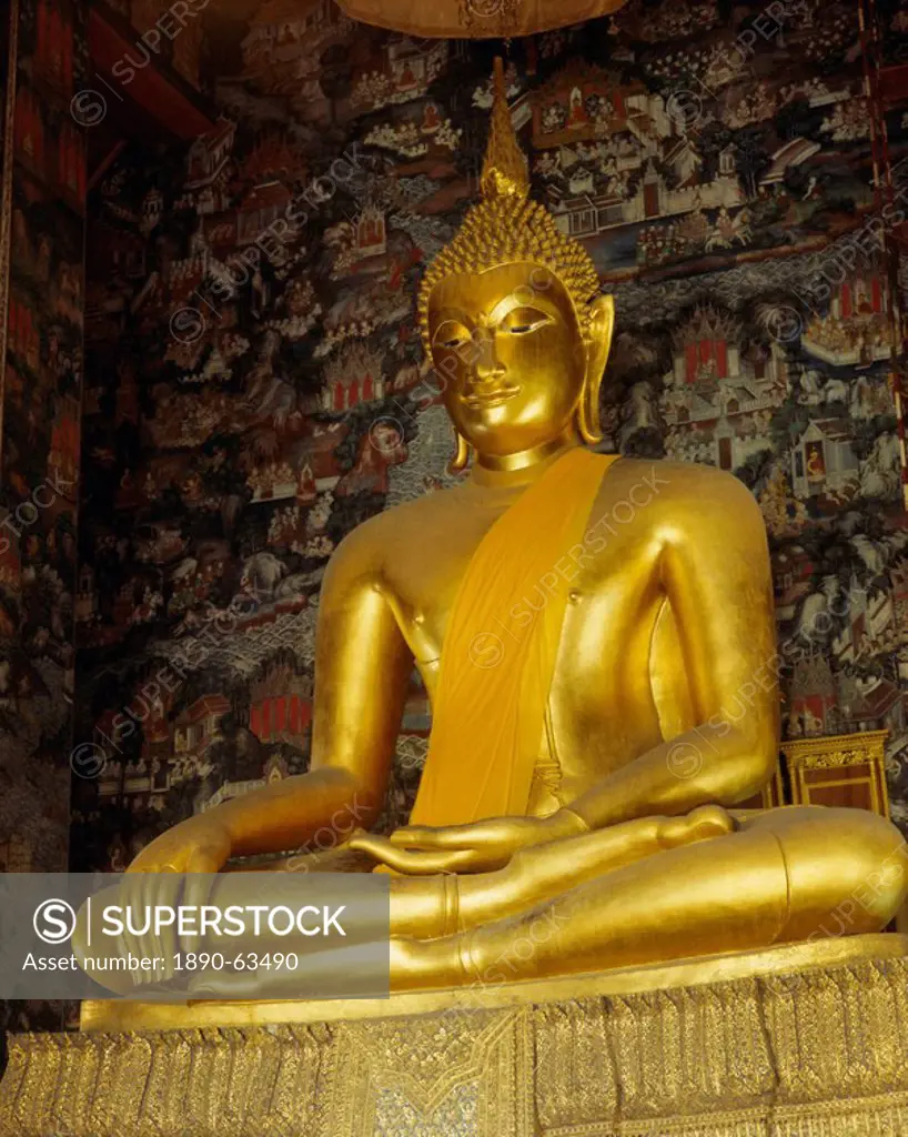 Bronze Buddha, Sri Sakyamuni, dating from 14th century, Wat Suthat, Bangkok, Thailand, Asia