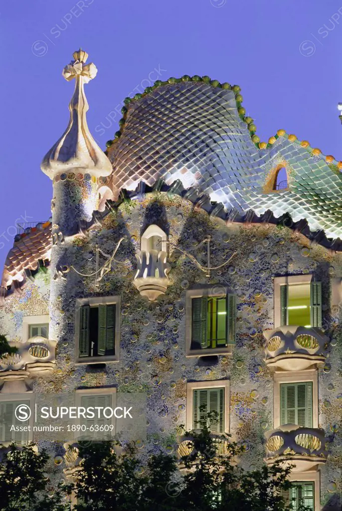 Gaudi architecture, Casa Batllo, Barcelona, Catalunya Catalonia Cataluna, Spain, Europe
