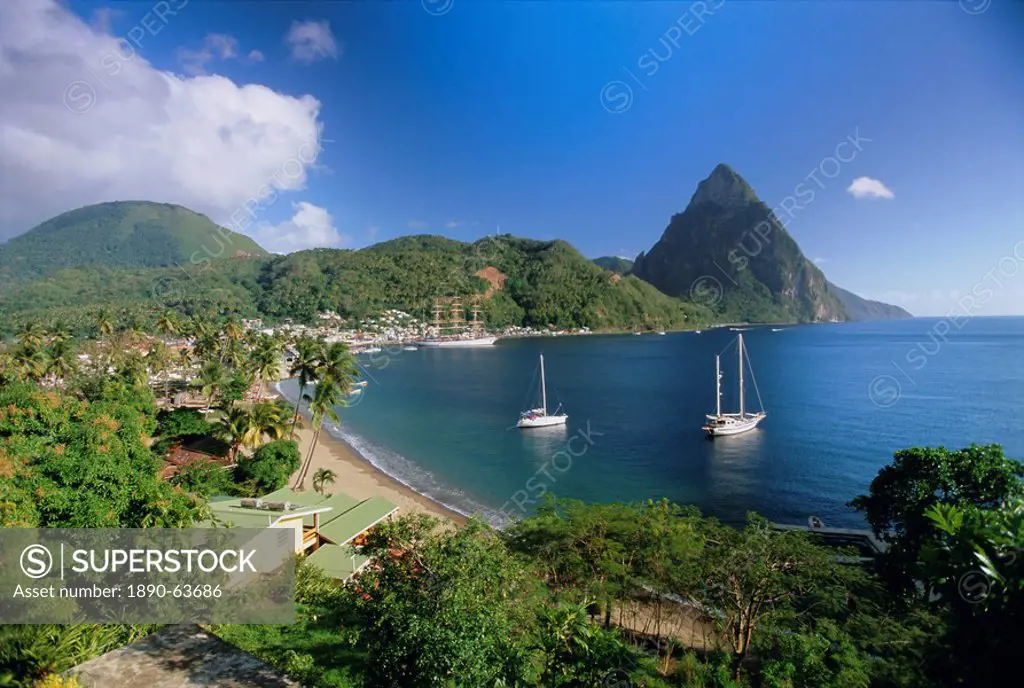 Soufriere and The Pitons, St. Lucia, Windward Islands, West Indies, Caribbean, Central America
