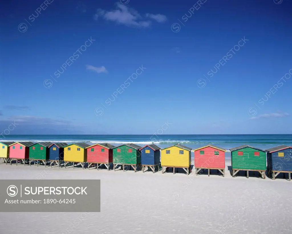 Colourful beach huts in Muizenberg, Cape Town, Cape Peninsula, South Africa, Africa