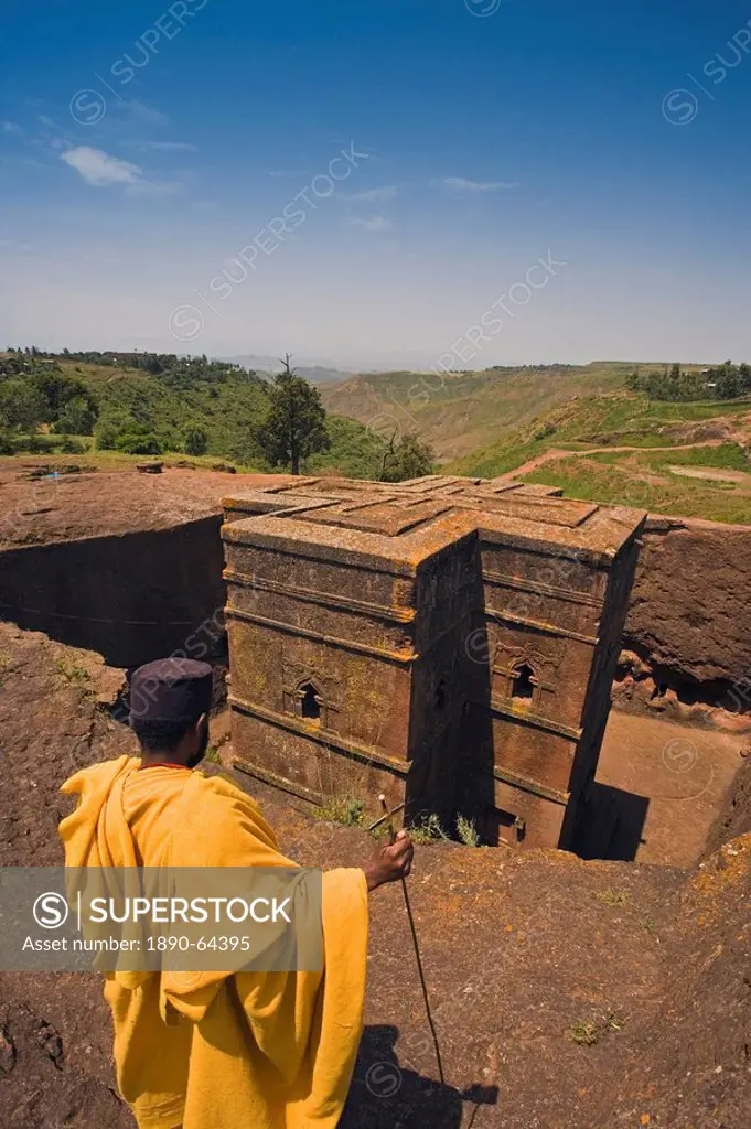 The most famous of Lalibela´s Rock Hewn churches, The Sunken Rock Hewn church of Bet Giyorgis, ´St. George´, dating from the 12th Century, Lalibela´s ...