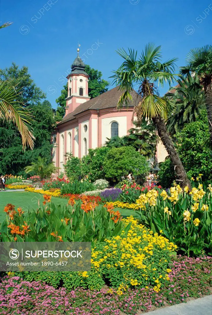 Church and gardens on Insel Mainau in Bavaria, Germany, Europe
