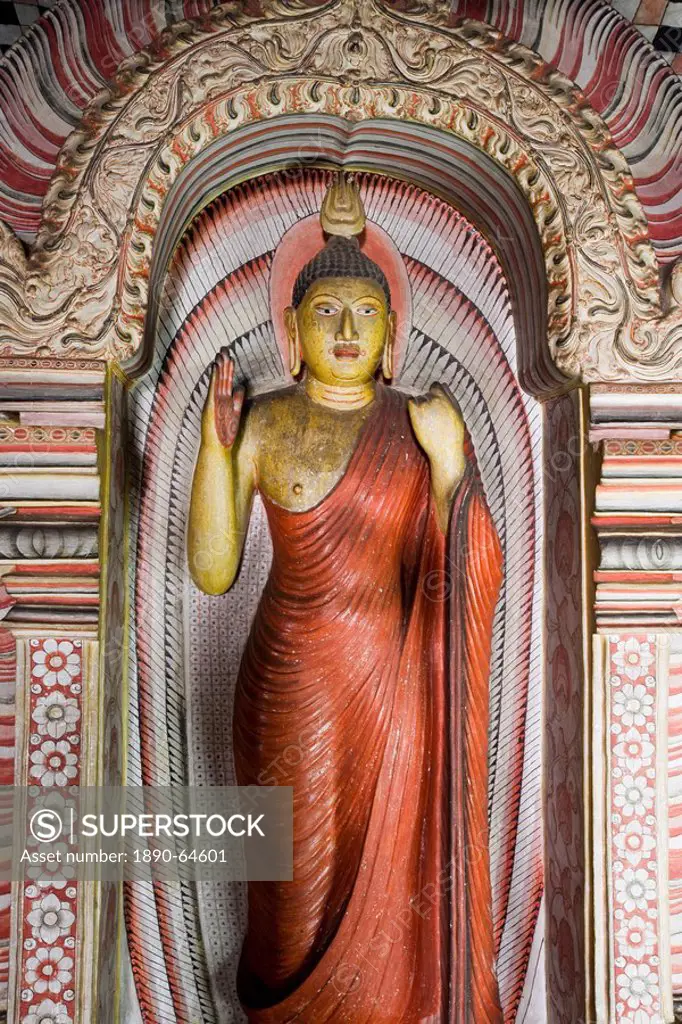 Standing Buddha statue, Maharaja Viharaya Cave, the Temple of the King, Cave Temples, Dambulla, Sri Lanka, Asia