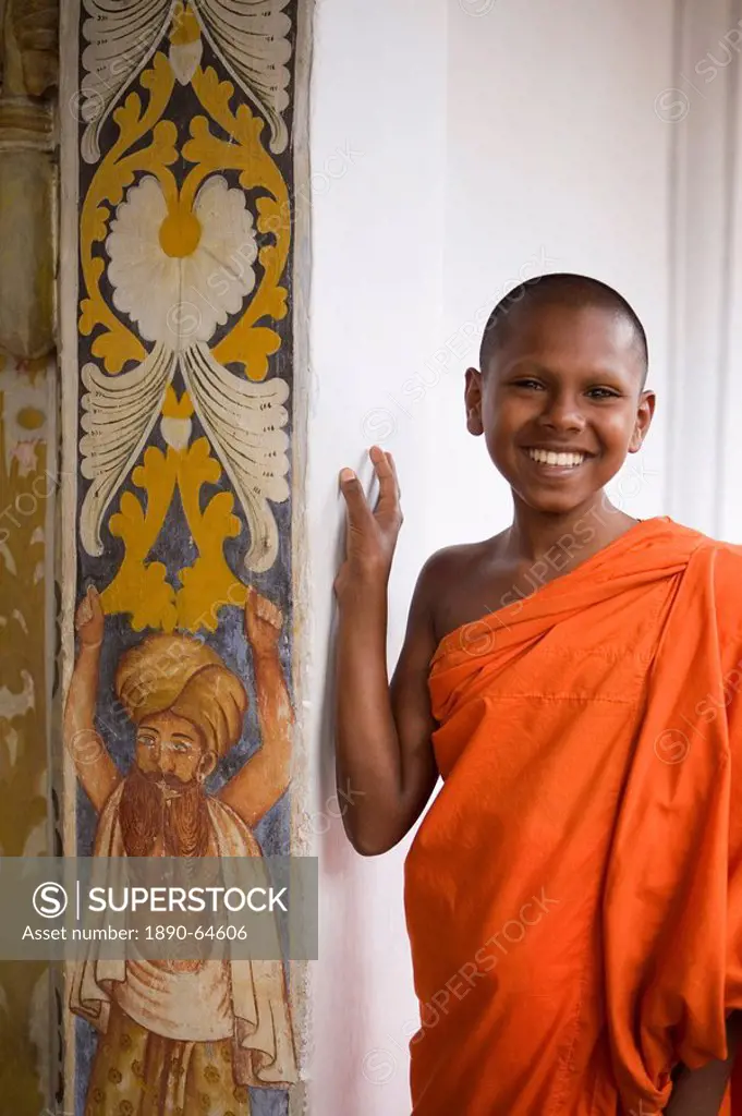 Portrait of a novice Buddhist monk, Kandy, Sri Lanka, Asia
