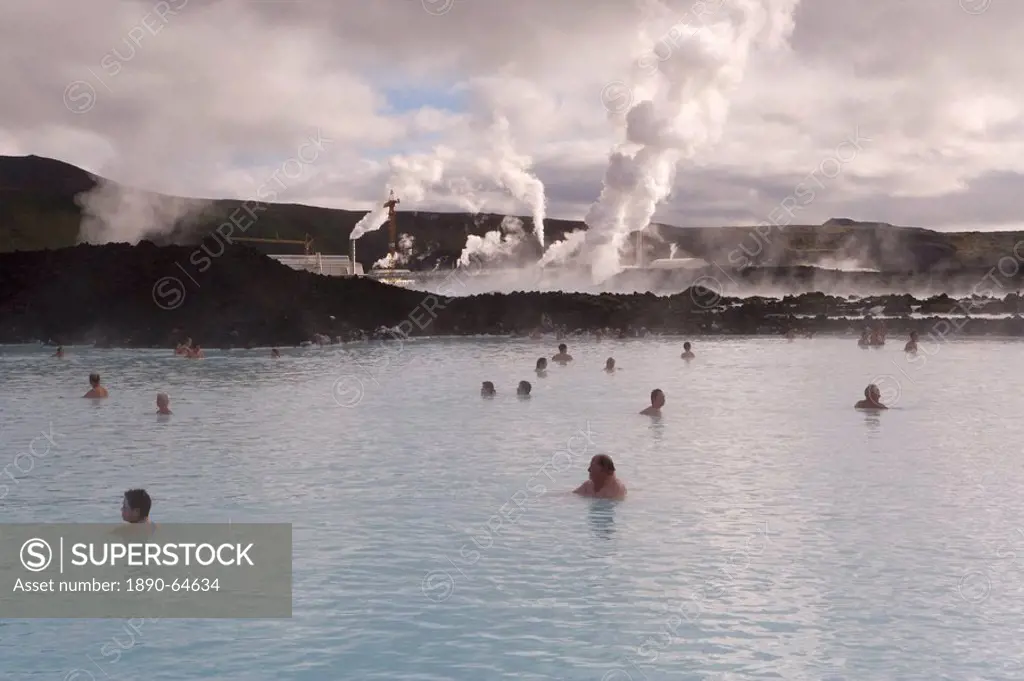 Water rich in blue_green algae cyanobacteria, mineral salts and fine silica mud at the geothermal spa that owes its existence to the Svartsengi geothe...