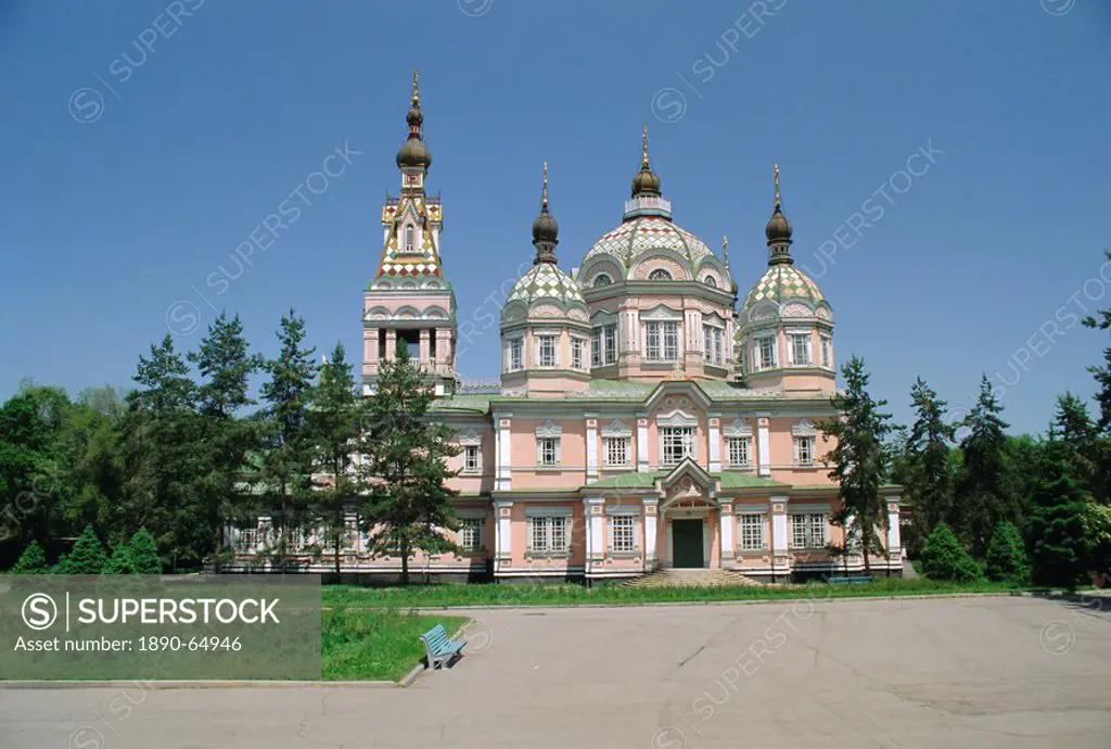 The Zenkov Cathedral built with wood, but no nails, in 1904, at Almaty, Kazakhstan, Central Asia