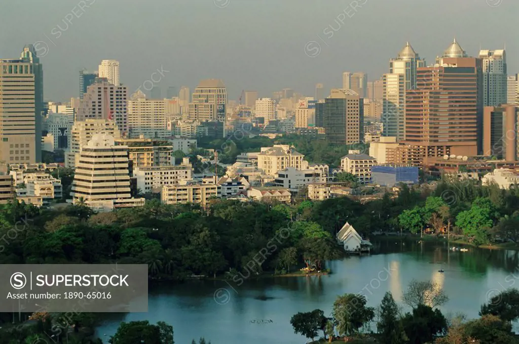 Skyline over Lumphini Park, Bangkok, Thailand, Asia