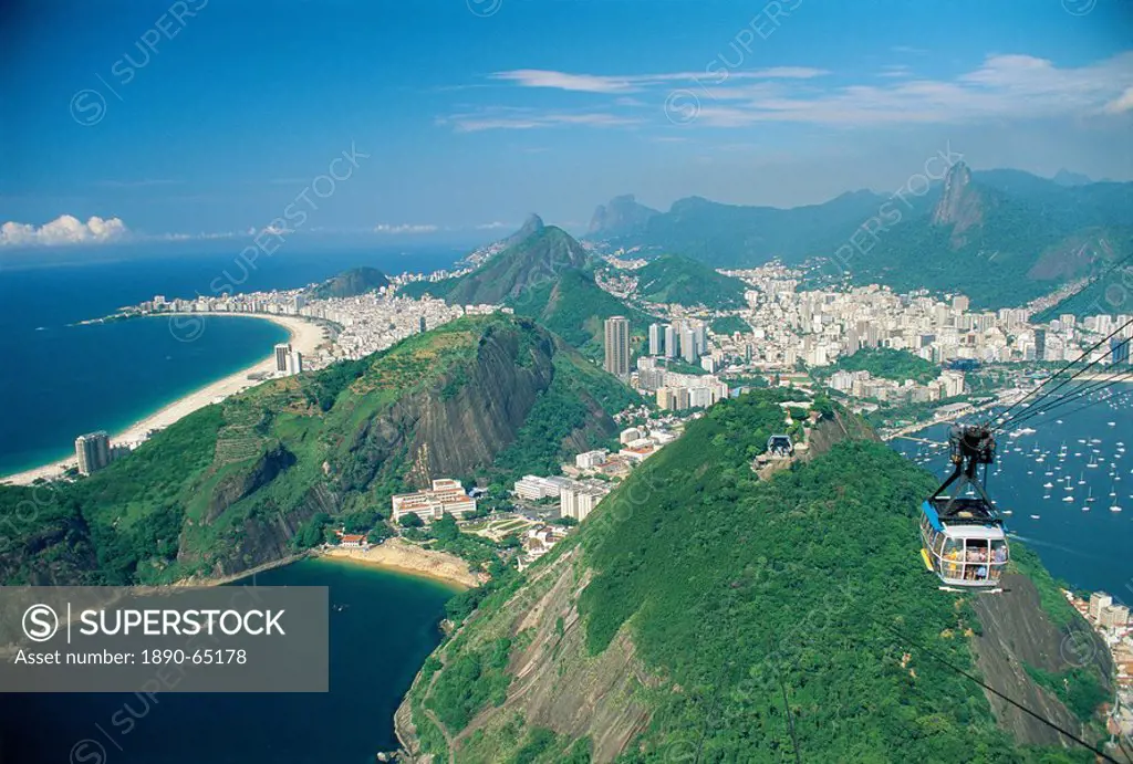 Aerial view of Rio and the Copacabana beach from Sugar Loaf, in Rio de Janeiro, Brazil, South America