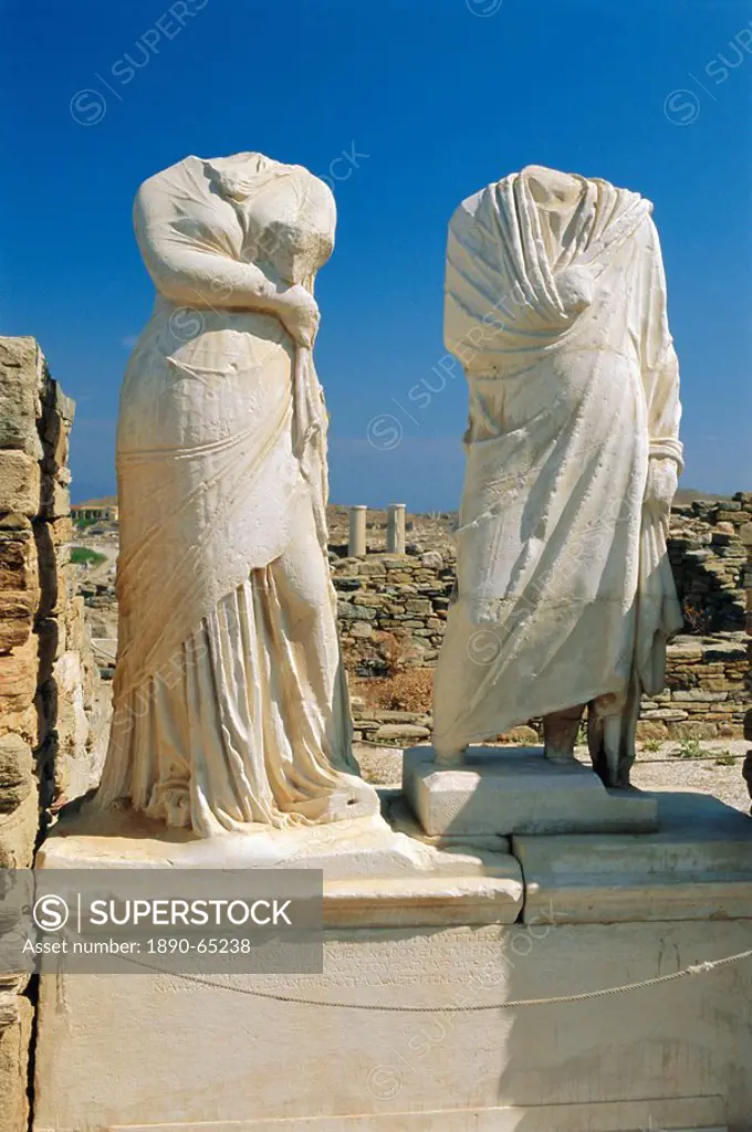 Statues of Cleopatra and Dioscrides, Delos, Cyclades Islands, Greece, Europe