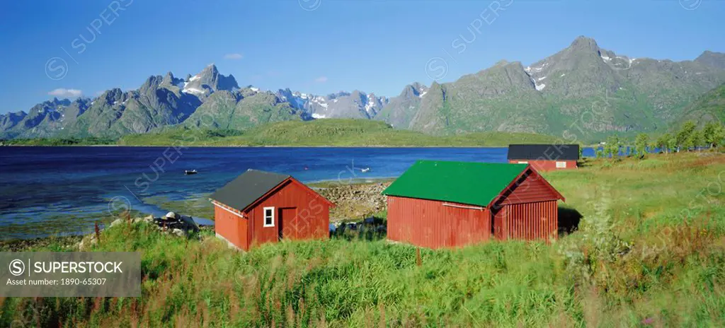 Raftsund Channel and Trolltinden Mountains, Lofoten Islands, Nordland, Norway, Scandinavia, Europe