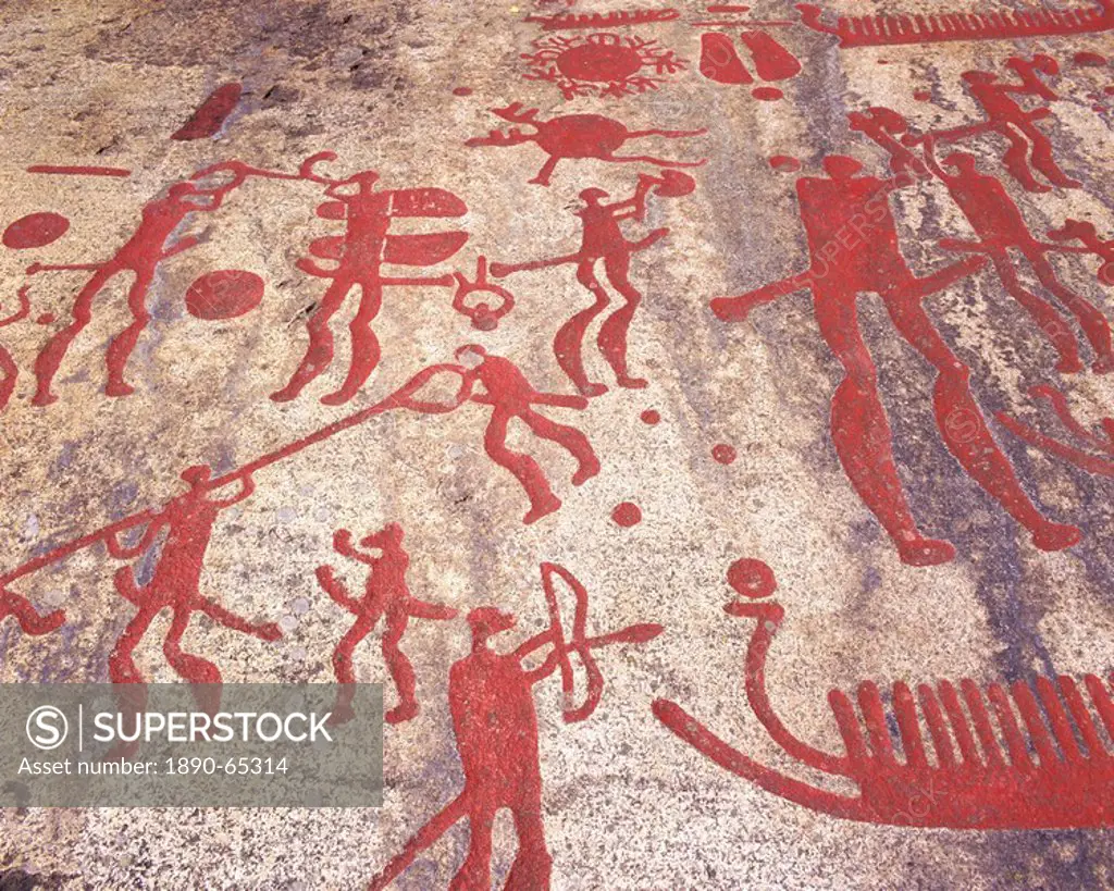 Ancient rock carvings from the Bronze Age, Fossum near Tanumshede, Gotaland, Sweden, Scandinavia, Europe