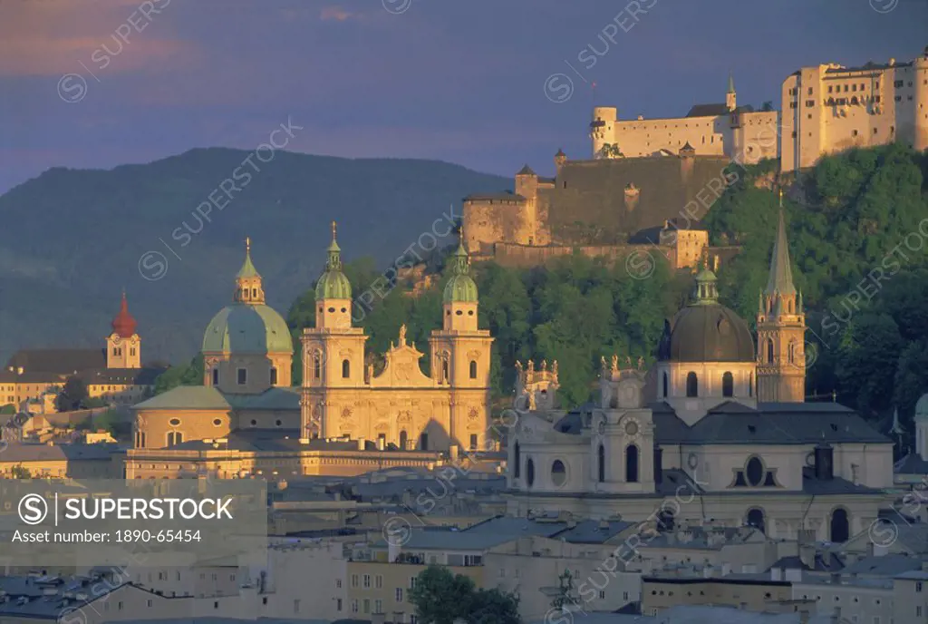 Elevated view of Kollegienkirche and cathedral domes, Salzburg, UNESCO World Heritage Site, Austria, Europe