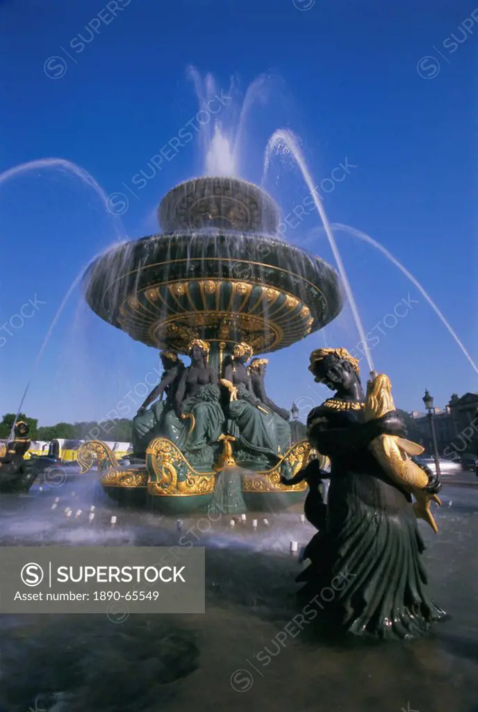 Fountain in Place de la Concorde, Paris, France, Europe