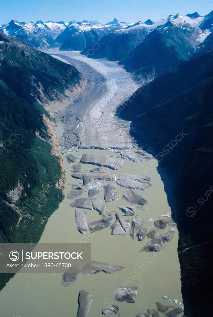 Glacier flowing from the Juneau Icefield to the proglacial lake, Alaska, USA