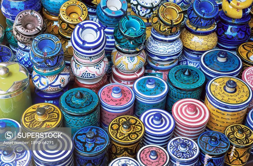 Ceramics for sale in the souk in the Medina, Marrakesh Marrakech, Morocco, North Africa, Africa