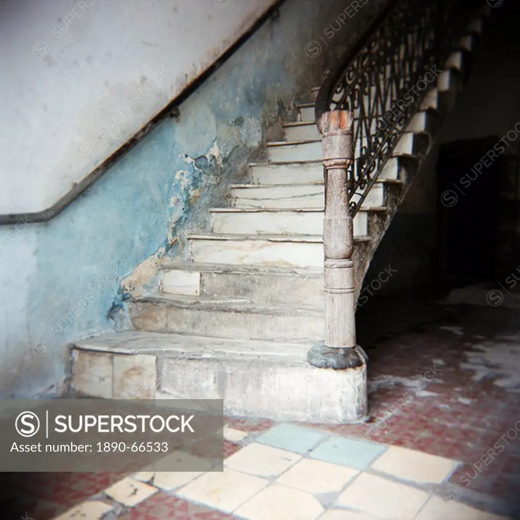 Stairway in apartment block, Cienfuegos, Cuba, West Indies, Central America