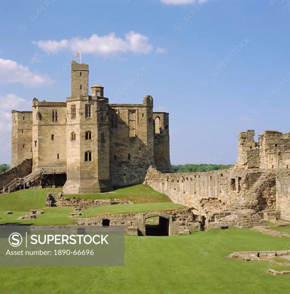 Warkworth Castle dating from Medieval times, Northumberland, England, UK