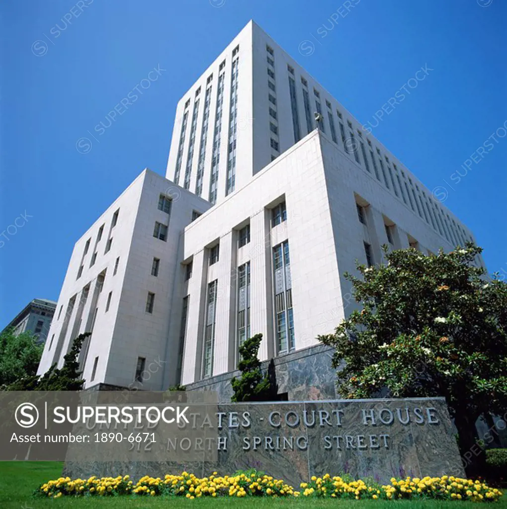 Sign and building of the Court House on North Spring Street, in Los Angeles, California, United States of America, North America