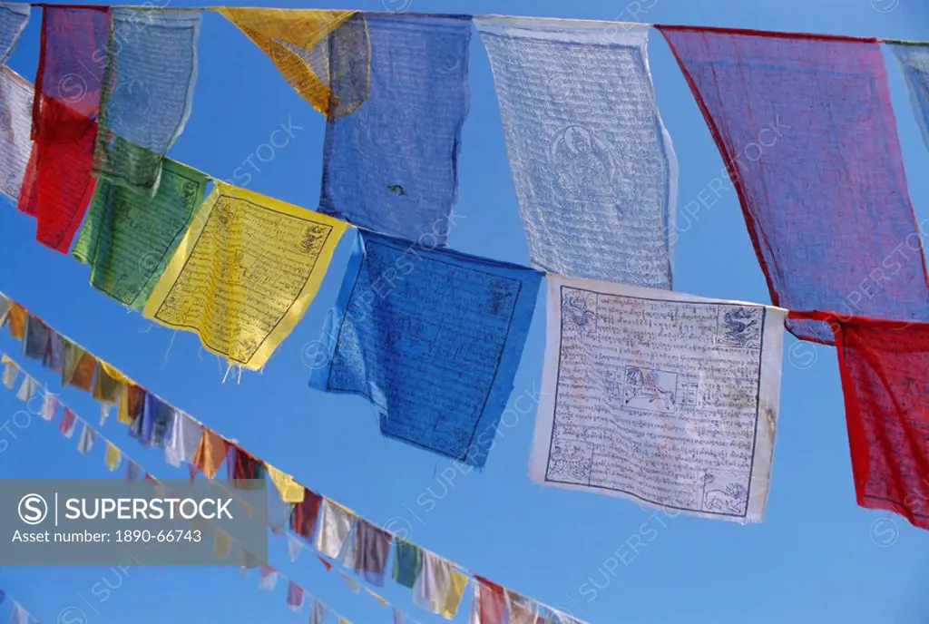 Buddhist prayer flags, Bodhnath, Kathmandu, Nepal, Asia