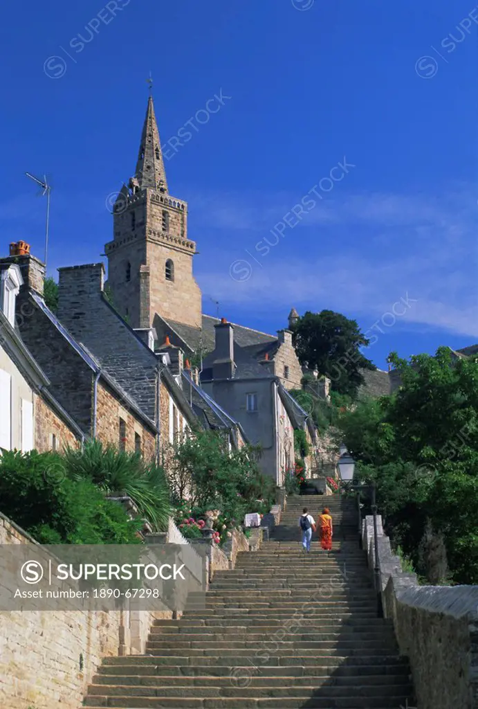 The Brelevenez church and steps, Lannion, Cotes d´Armor, Brittany, France, Europe