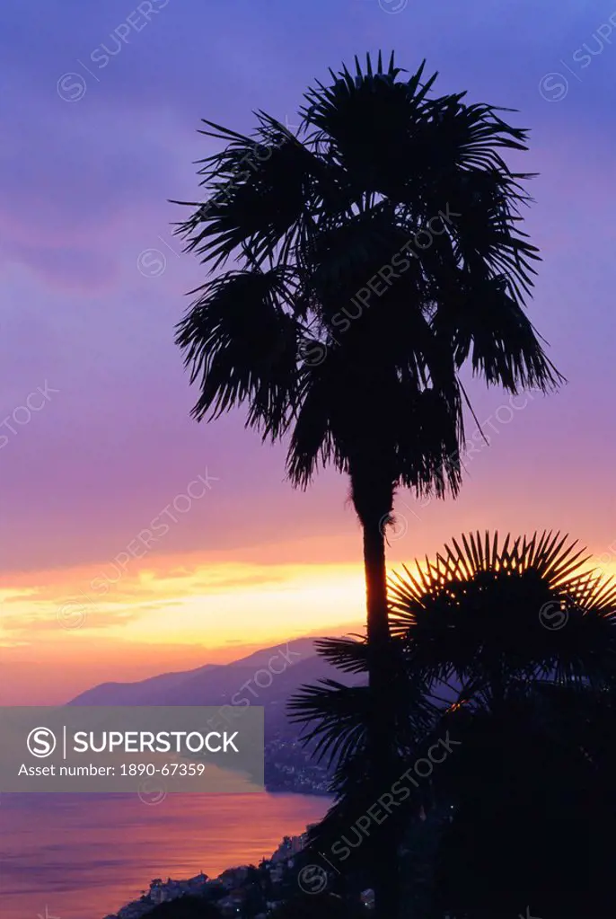 Sunset, Camogli, looking west along Portofino Peninsula, Liguria, Italy, Europe