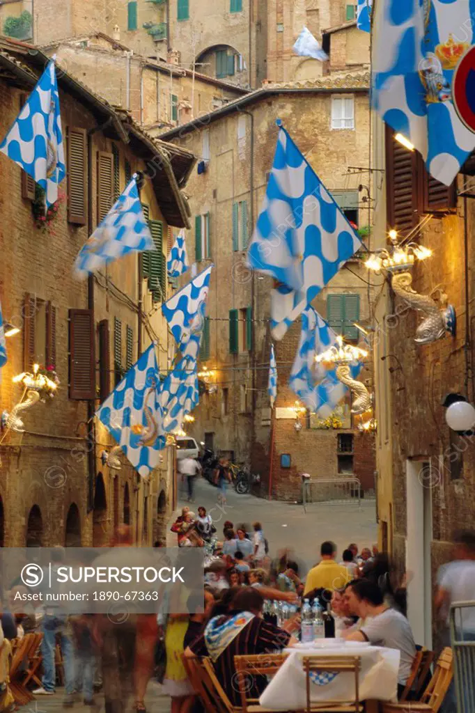 Palio banquet for members of the Onda Wave contrada, Siena, Tuscany, Italy, Europe
