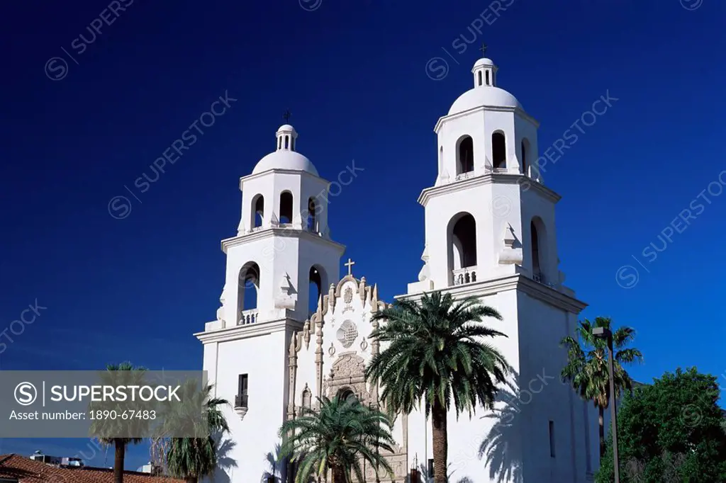 The twin towers of St. Augustine Cathedral, Tucson, Arizona, United States of America U.S.A., North America