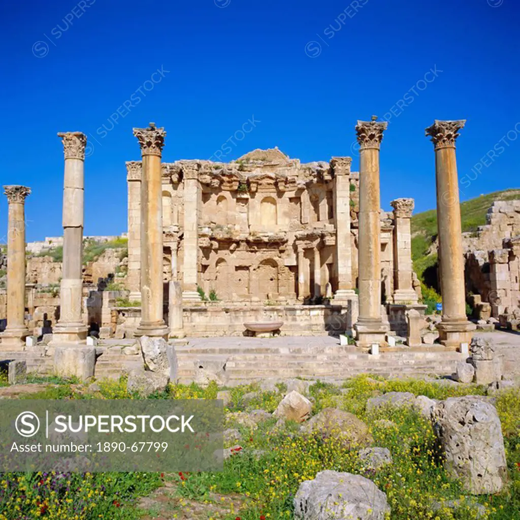 Nymphaeum public fountain, 2nd century AD, of the Roman Decapolis city, Jerash, Jordan, Middle East