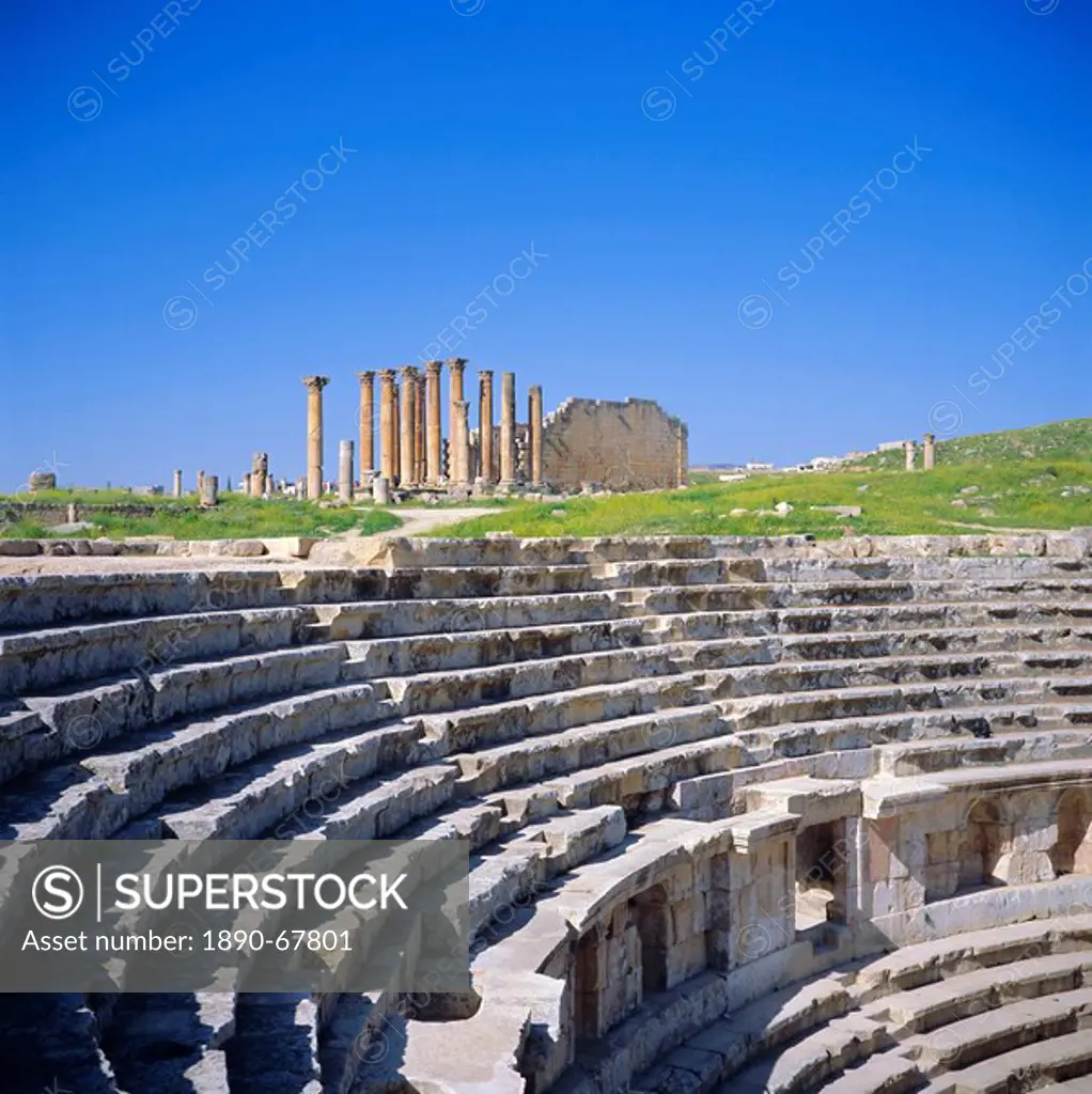 Temple of Artemis and North Theatre, 1st and 2nd centuries AD, of the Roman Decapolis city, Jerash, Jordan, Middle East