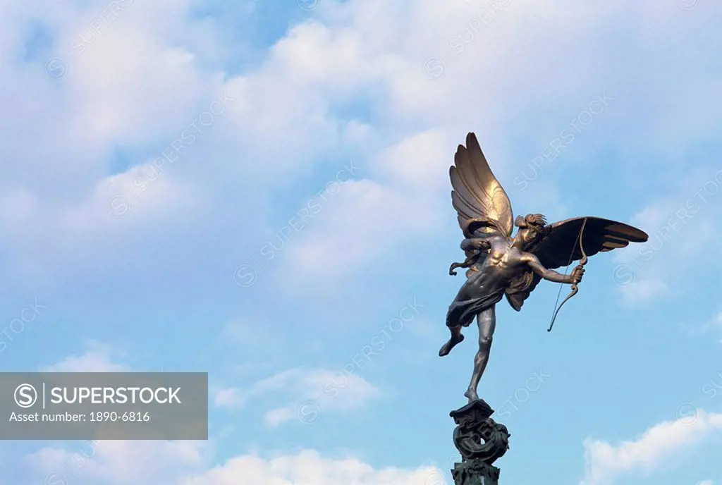 The Statue of Eros, the Greek God of Love, erected in 1892 in memory of the Earl of Shaftesbury, Piccadilly Circus, London, England, United Kingdom, E...