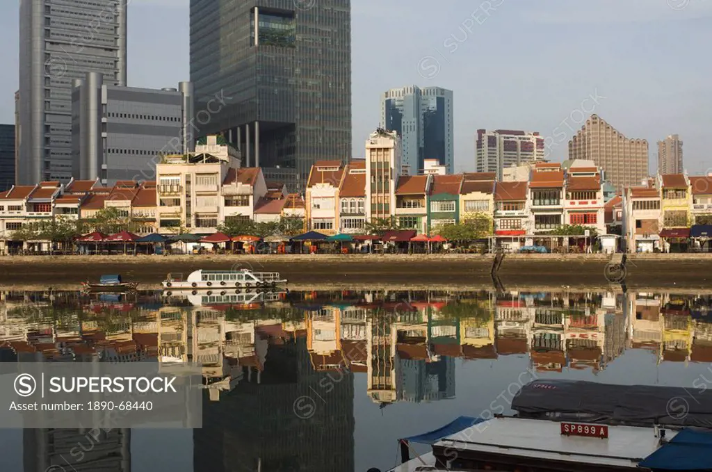 Boat Quay and the Singapore River with the Financial District behind, Singapore, South East Asia