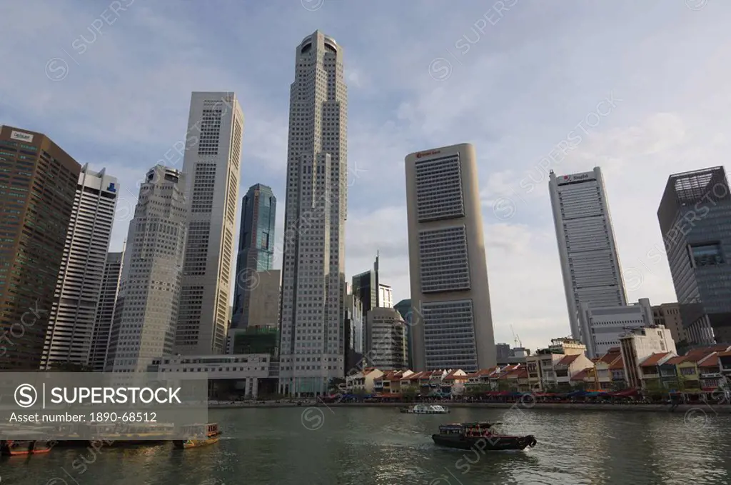Ferries, Boat Quay, Financial District beyond, Singapore, South East Asia