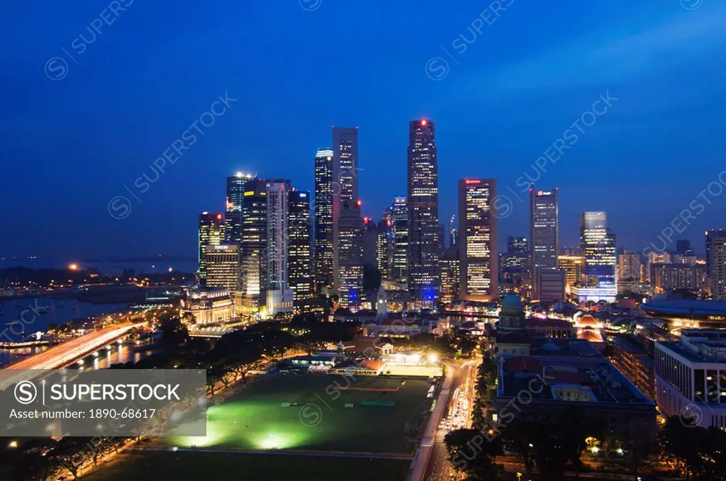 City skyline at dusk, Singapore, Southeast Asia, Asia