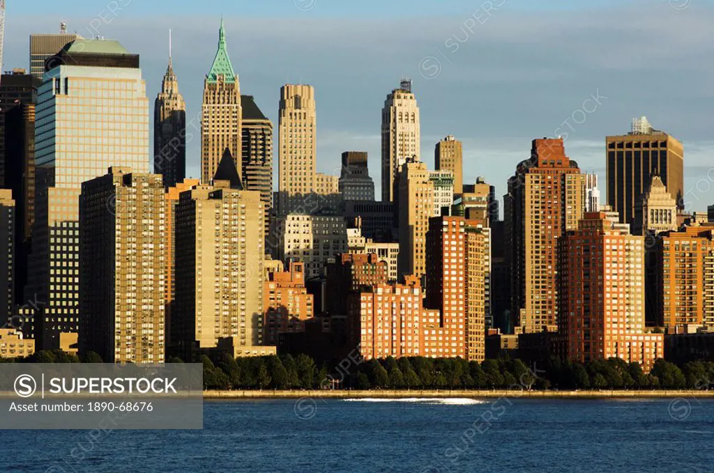 Lower Manhattan Financial District skyline across the Hudson River, New York City, New York, United States of America, North America