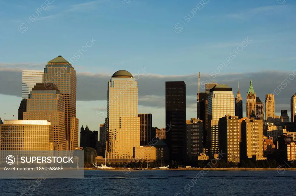 World Financial Center Buildings and skyline across the Hudson River, Manhattan, New York City, New York, United States of America, North America