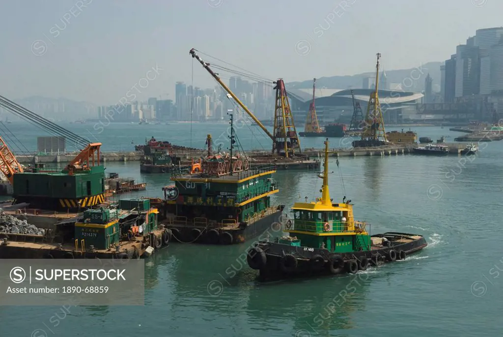 Land reclamation project in Victoria Harbour, Hong Kong, China, Asia