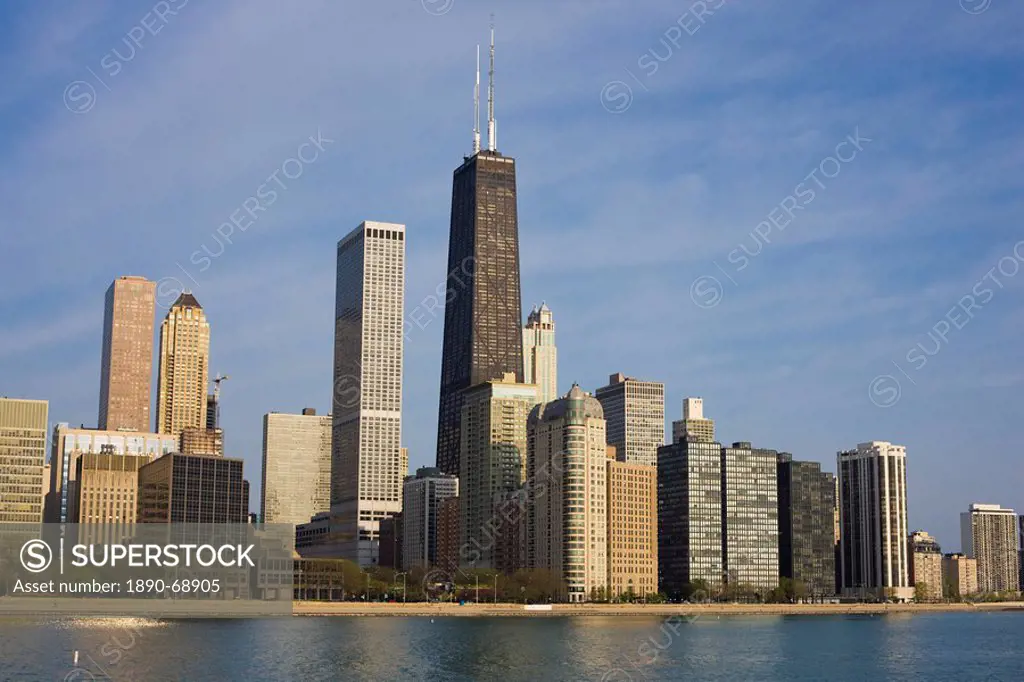 John Hancock Center and Near North Chicago skyline from Lake Michigan, Chicago, Illinois, United States of America, North America