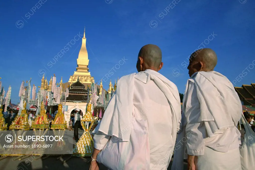 Religious rites, Pha That Luang, Vientiane, Laos, Indochina, Southeast Asia, Asia