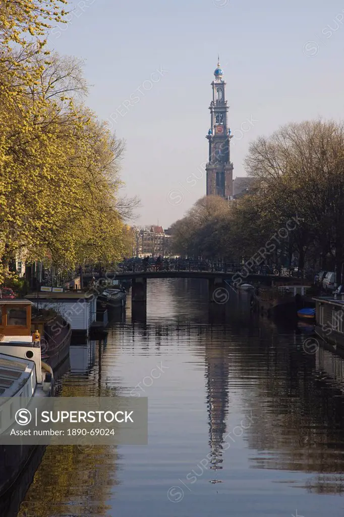 Westerkerk and the Prinsengracht canal, Amsterdam, Netherlands, Europe