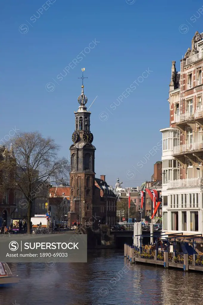 The Munttoren Mint Tower on the Amstel River, Amsterdam, Netherlands, Europe