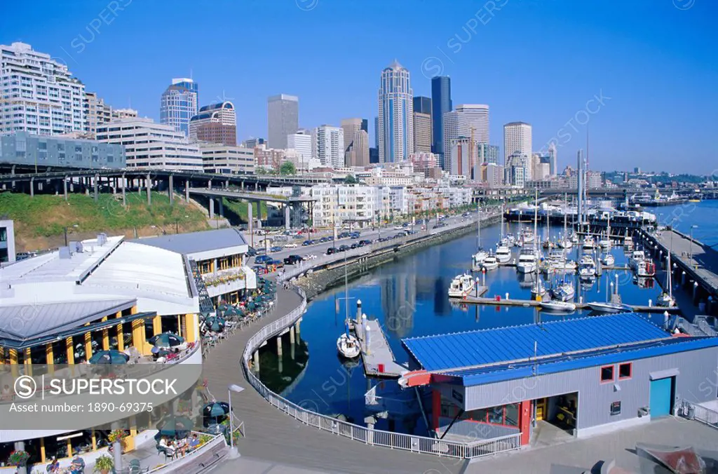 City skyline and waterfront, Seattle, Washington State, United States of America U.S.A., North America
