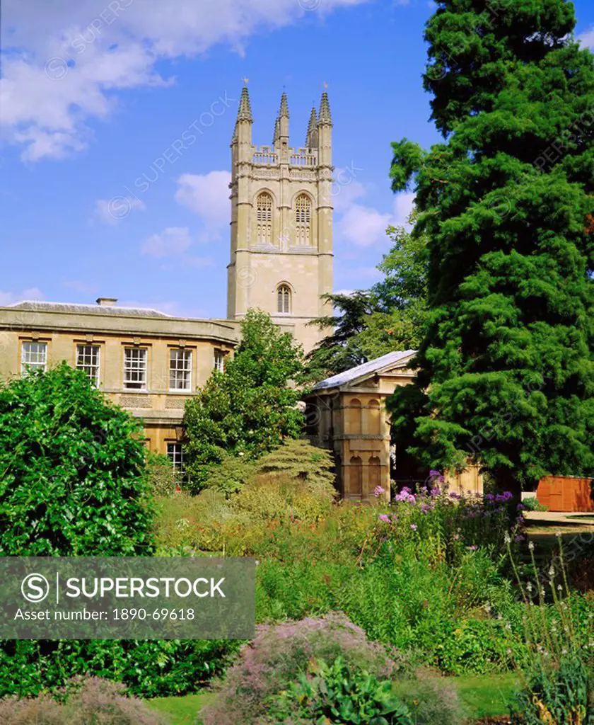 Magdalen College from Botanic Garden, Oxford, Oxfordshire, England, UK