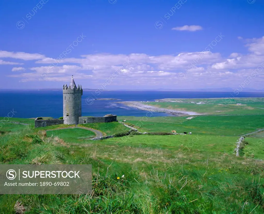 Doolin Tower, Doonagore Catle and South Sound, County Clare Co. Clare, Munster, Republic of Ireland Eire, Europe