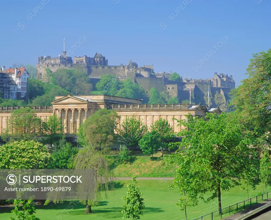 National Gallery and the Castle, Edinburgh, Lothian, Scotland, UK