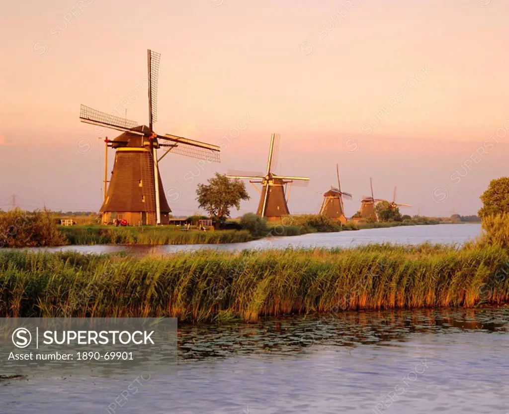 Windmills along the canal, Kinderdijk, Netherlands