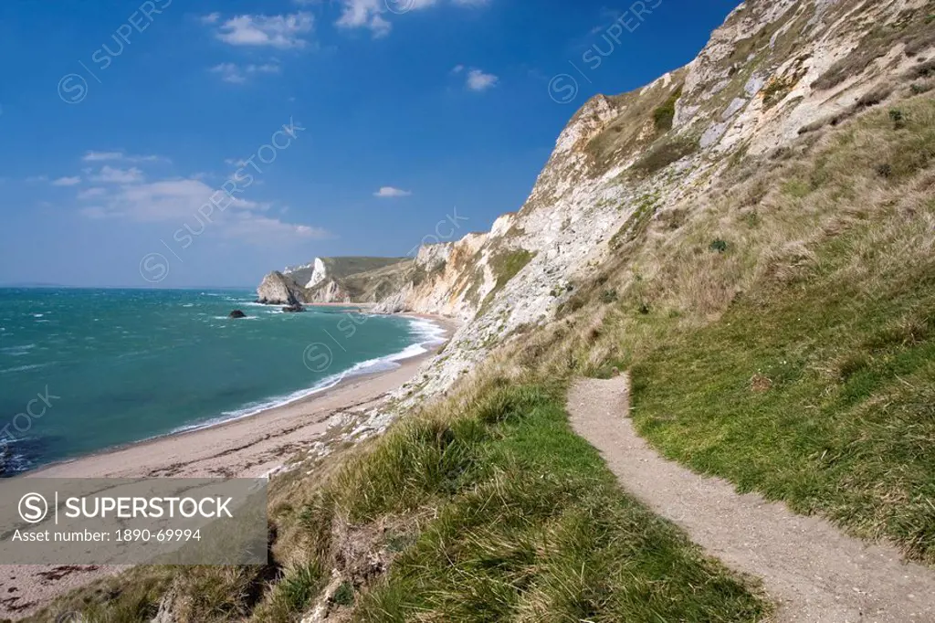 Coast path and beach, St. Oswald´s Bay, Dorset, England, United Kingdom, Europe