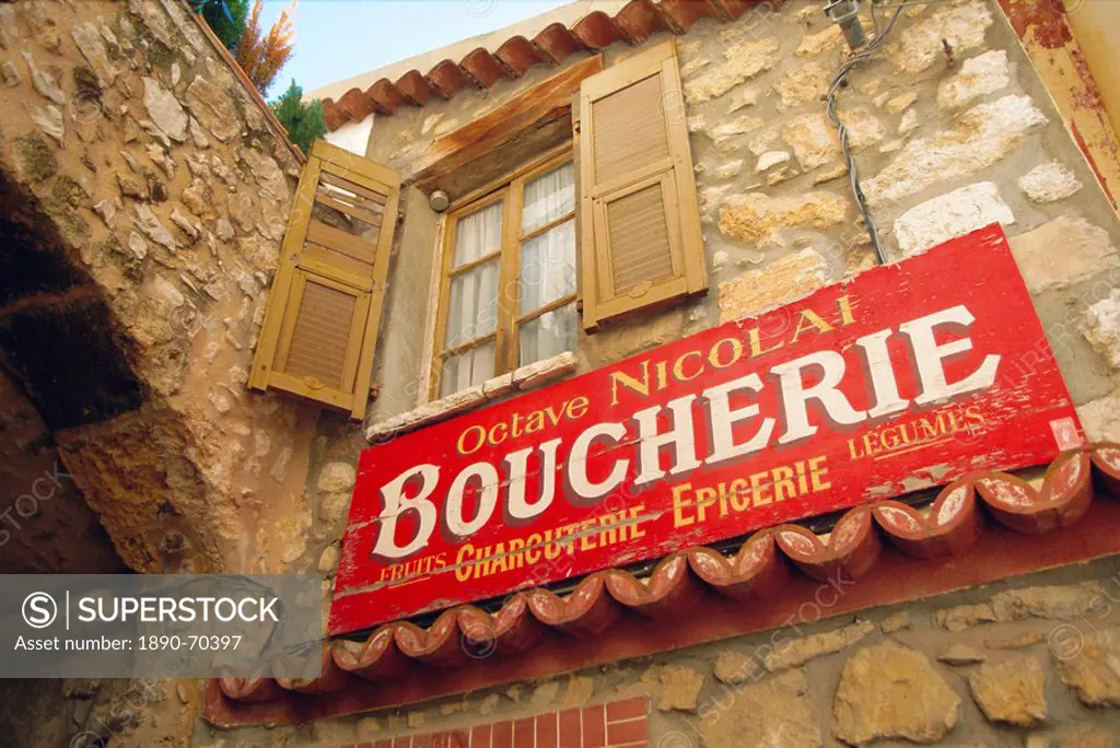 Butcher´s shop sign, St. Agnes, Cote d´Azur, Provence, France, Europe