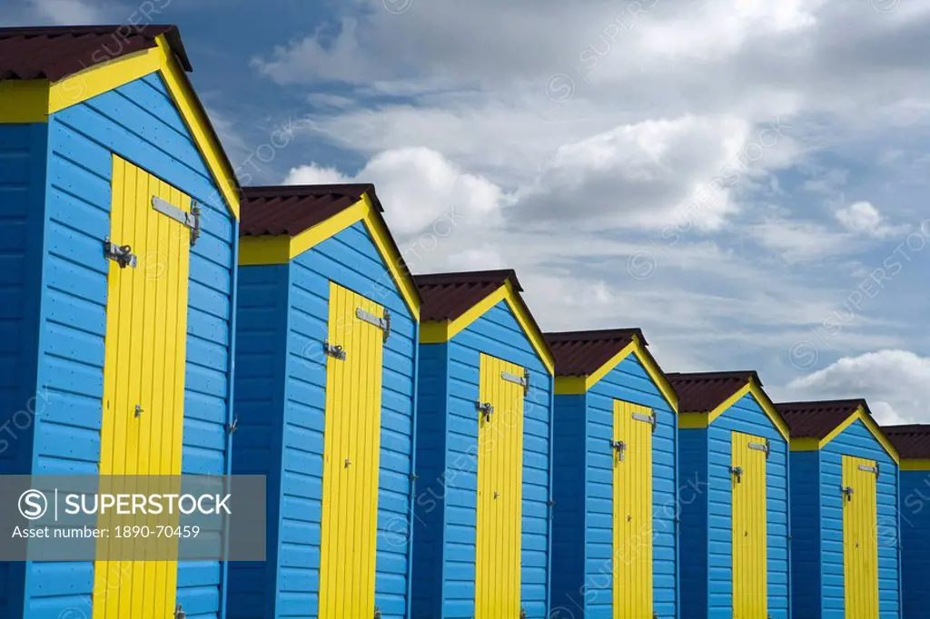 Colourful beach huts, Littlehampton, West Sussex, England, United Kingdom, Europe